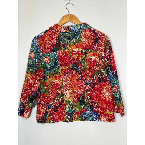 Chico's Cotton SIlk 3/4 Sleeve Crop Blazer Multi-Color Floral Abstract Size 1/ M - Picture 7 of 8
